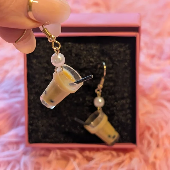 Bubble Tea Earrings with Pearl Accent - Picture 5 of 6